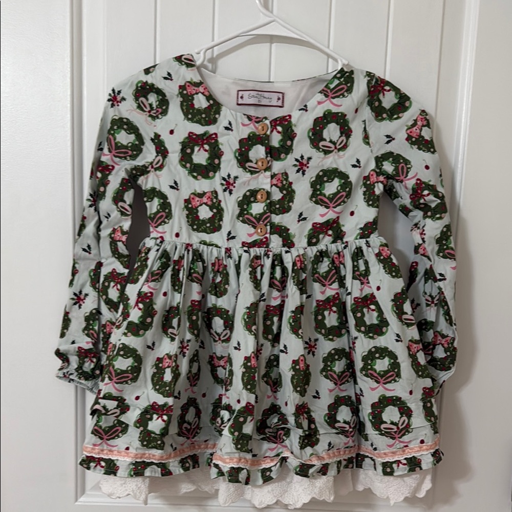 SweetHoney Festive Wreath Dress - Green and White